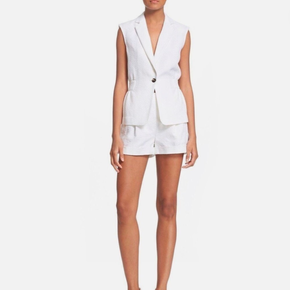 Diane Von Furstenberg White Sleeveless Tailored Vest Blazer